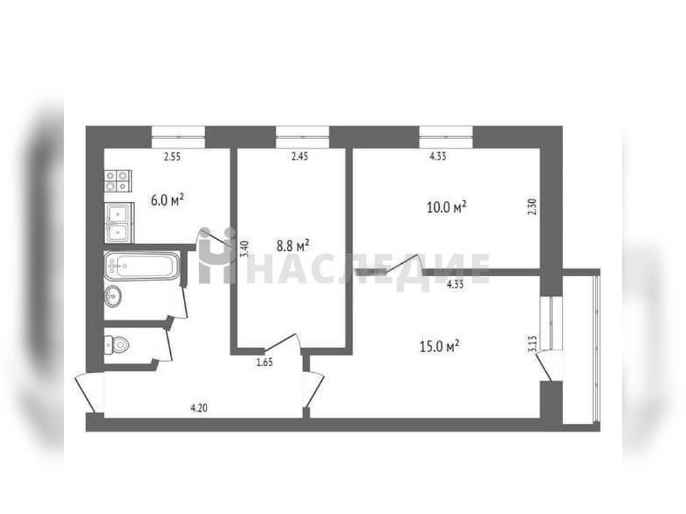 3-комнатная квартира, 51.2 м2 5/5 этаж, Центр, ул. Ломоносова - фото 17